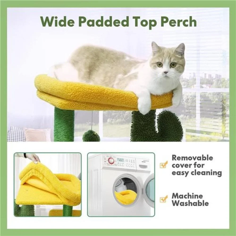 Cat Tree Cactus Tower w/ Large Padded Top Covered Scratching Post 33.46